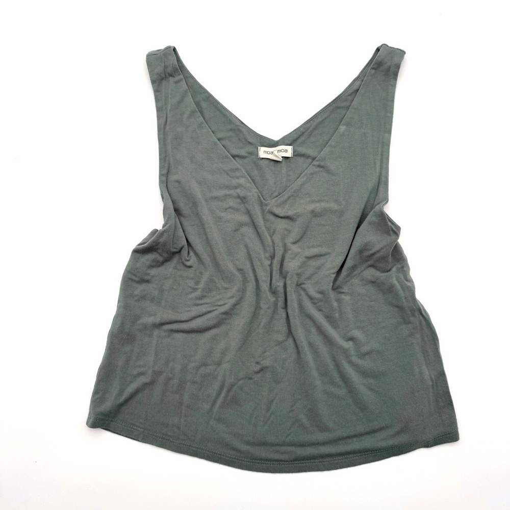 Moa Moa Womens V-Neck Tank Top Green Grey XL